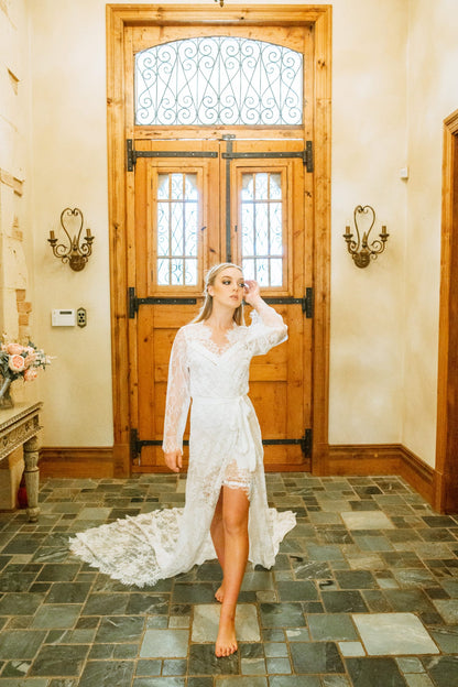 Elizabeth Lace Bridal Robe with Train